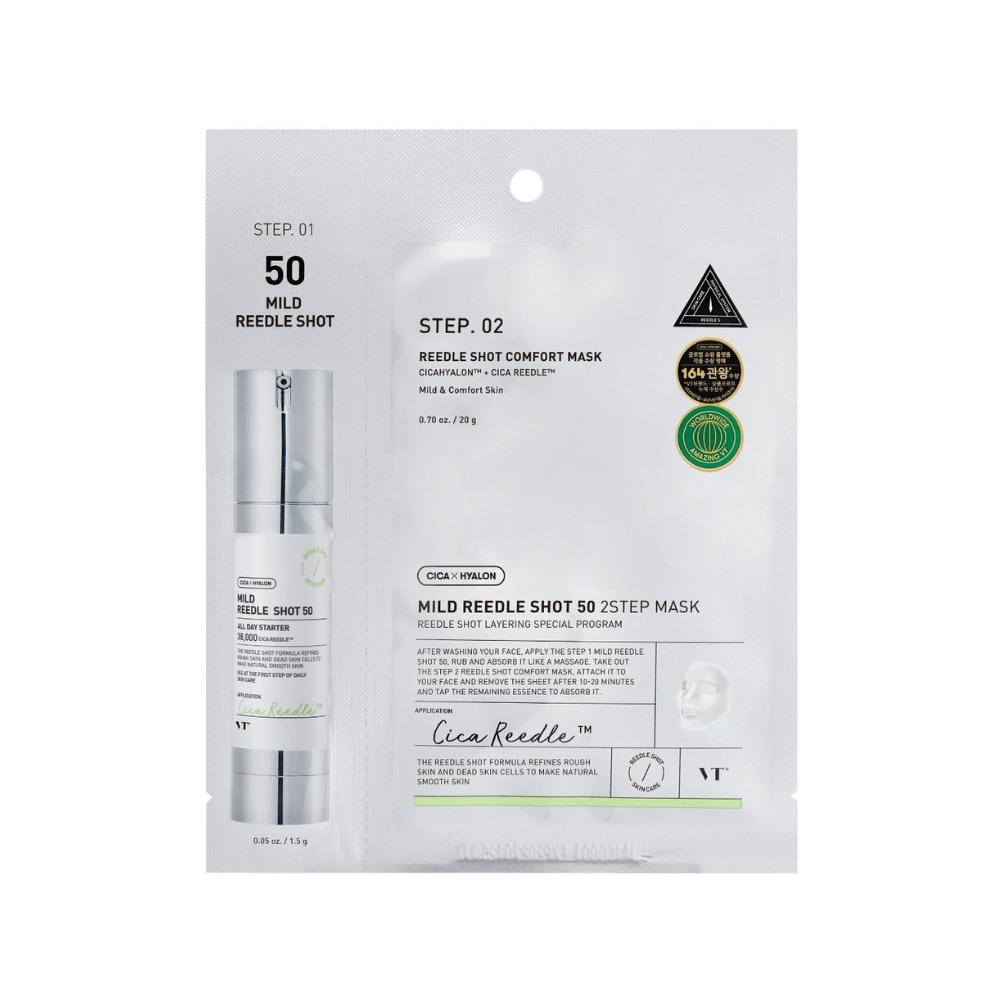 VT Cosmetics Mild Reedle Shot 50, 2 žingsnių veido kaukė, 1 vnt